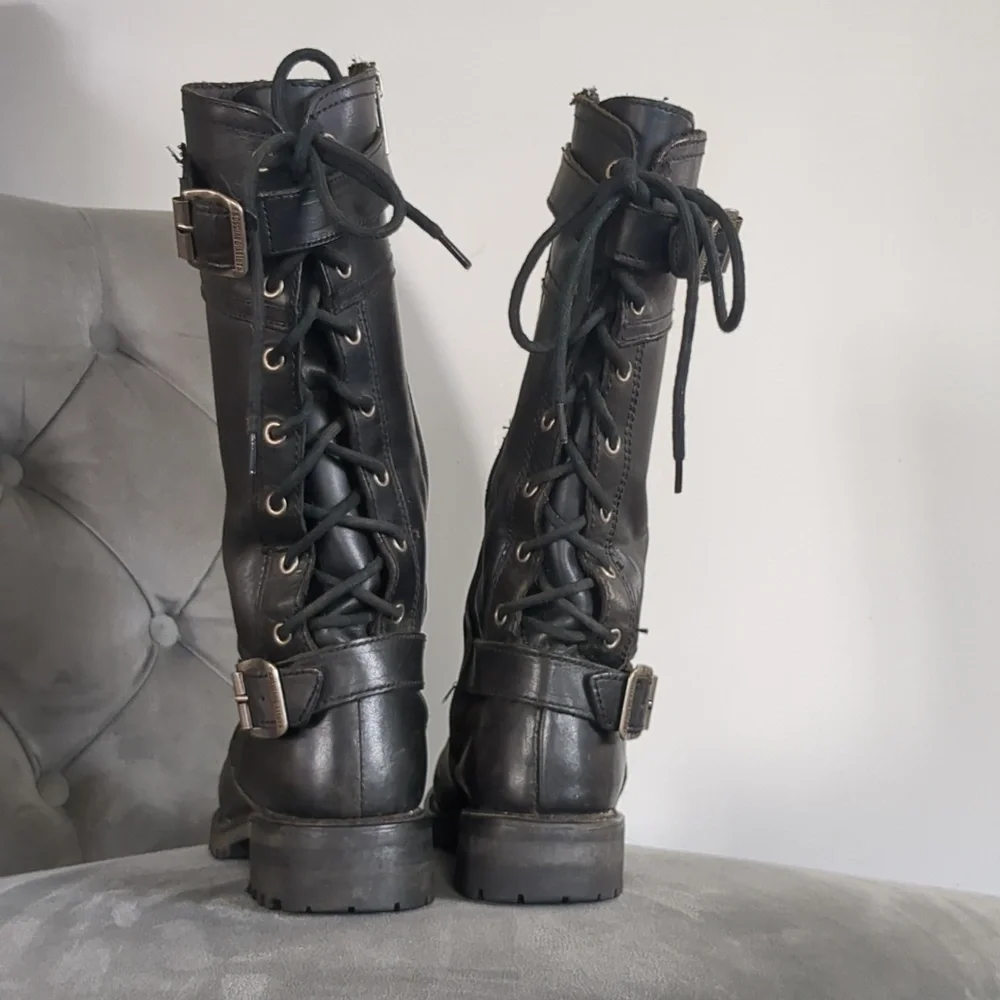 Harley-Davidson Womens 7.5 Alexa Back Lace Black Leather Motorcycle Boots - Picture 3 of 11
